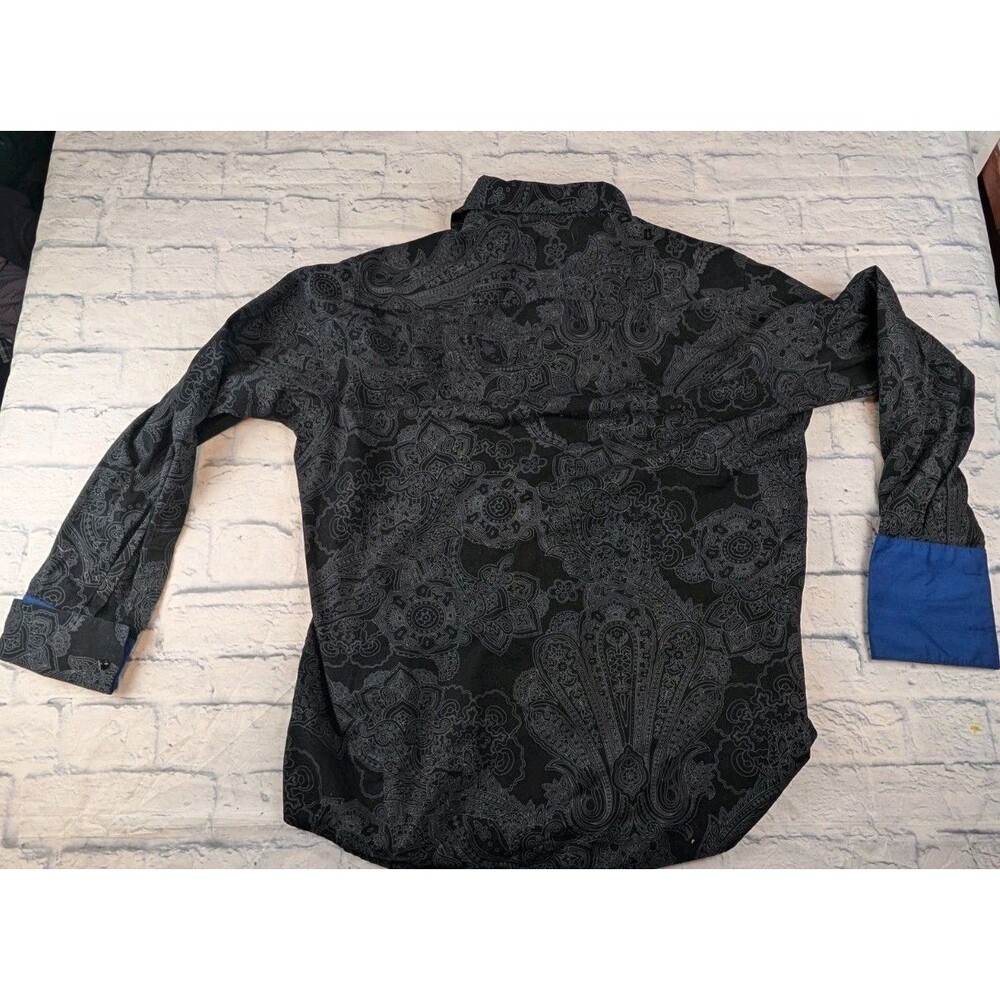 Crazy Horse Mens Long Sleeve Button Up Black Paisley With Roll Up Sleeve SZ XL - Picture 6 of 9